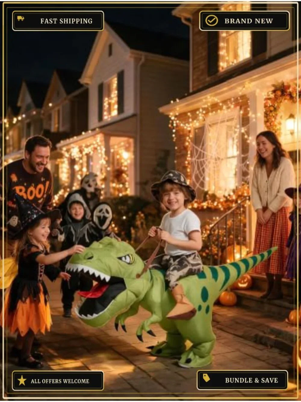 Inflatable Dinosaur Costume Kids Blow Up Halloween T Rex Suit